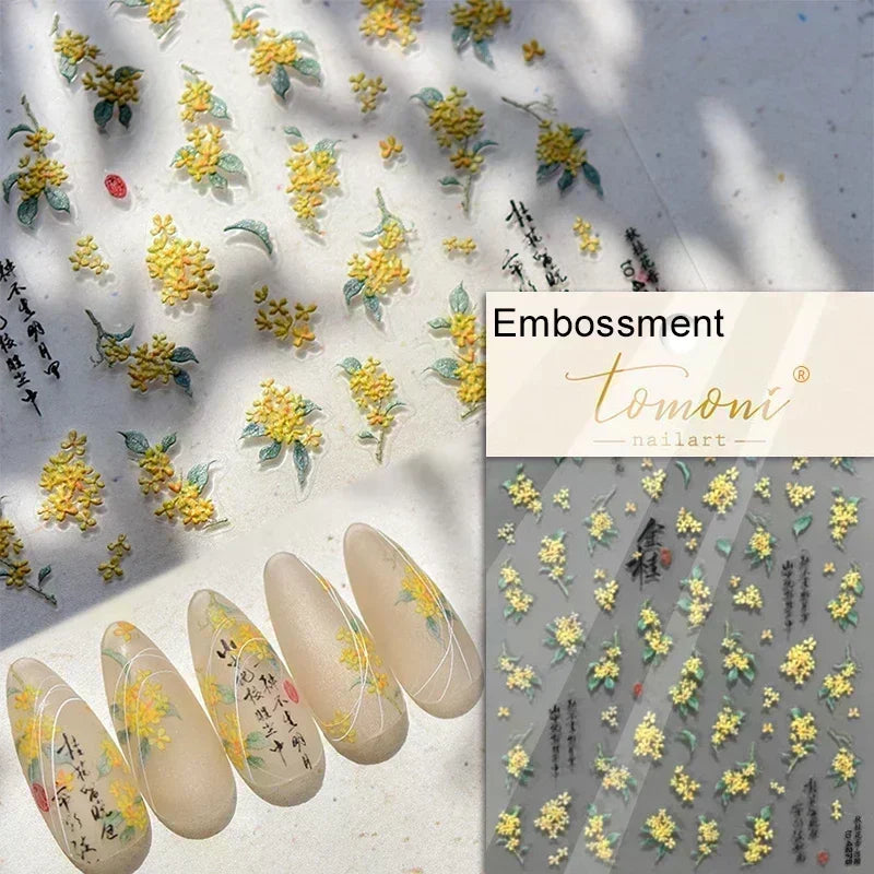 Floral Nail Art Stickers - White Rose Lily Daisy Peony Cherry Blossom & Magnolia Manicure Decals for DIY Nails