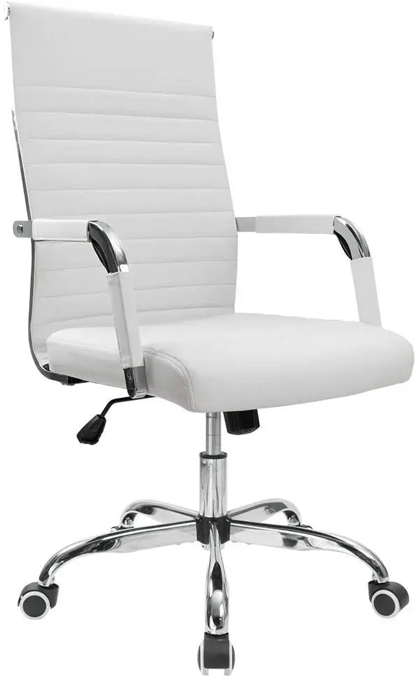 Ribbed Office Desk Chair – Mid-Back PU Leather Executive Swivel Chair with Adjustable Height & Arms for Conference & Task Use