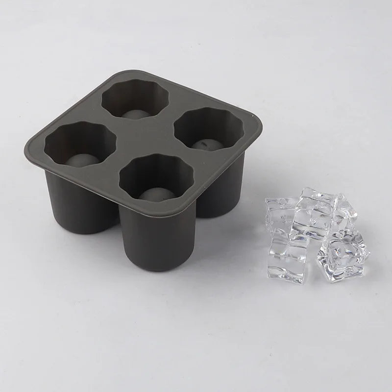 Silicone Ice Cube Mold – 4-Hole Round Press Ice Block Maker for Whiskey, Beer & Drinks | Reusable Cup-Shaped Ice Tray Kitchen Tool