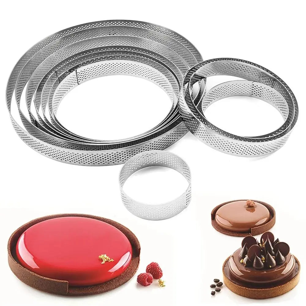 Stainless Steel Tartlet Molds: Bakeware Perforated Decorating Tool - Circle Cake Mold, Ideal Tart Ring for Perfect Desserts