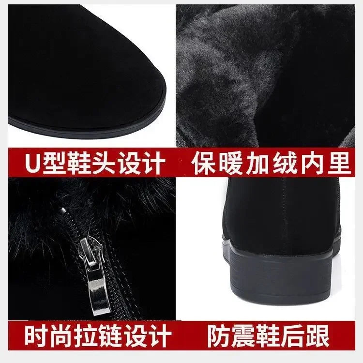 Plush Women's Boots – Comfortable Fur-Lined Hick-Sole Shoes, Fashion Zippered Vulcanized Anti-Slip Footwear for Ladies