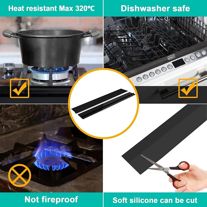 Silicone Stove Counter Gap Cover - Heat Resistant, Oil and Dust Seal Mat for Gas Stove Slit Cleaning and Protection