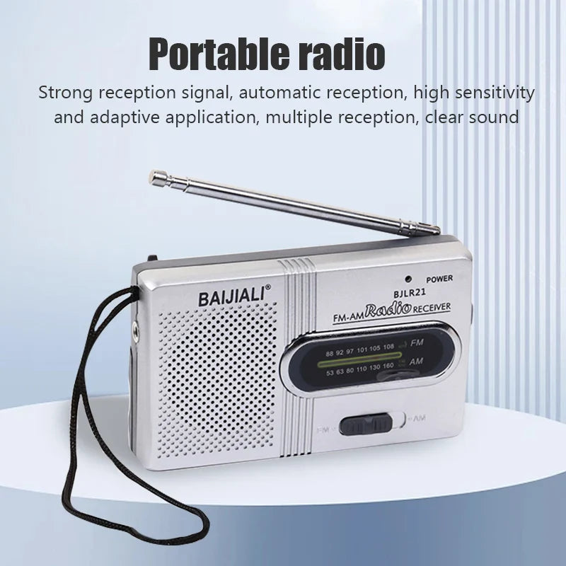 BC-R2 Portable Retro Radio — Mini Dual-Band AM/FM Music Player with Telescopic Antenna, Stereo Speaker for Outdoor Use