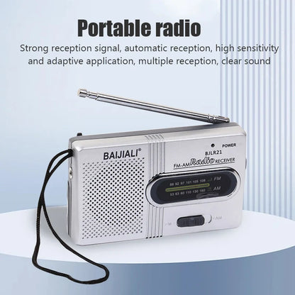 BC-R2 Portable Retro Radio — Mini Dual-Band AM/FM Music Player with Telescopic Antenna, Stereo Speaker for Outdoor Use