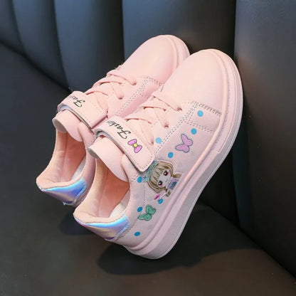 Kids White Leather Sneakers - Casual Spring Shoes for Girls, Soft Board-Style Footwear