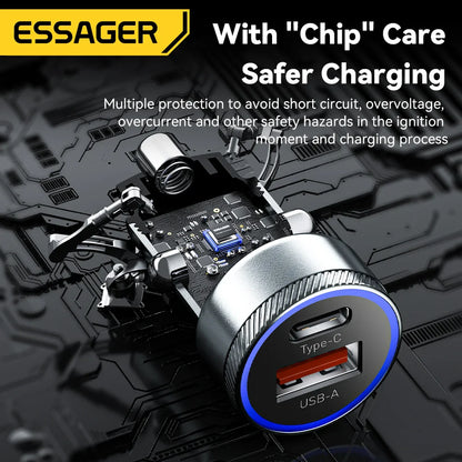 Essager 54W Car Charger – 5A Fast Charging USB Type-C QC 3.0 PD 3.0 SCP Dual Port Quick Charge Adapter for iPhone, Samsung & Xiaomi Devices