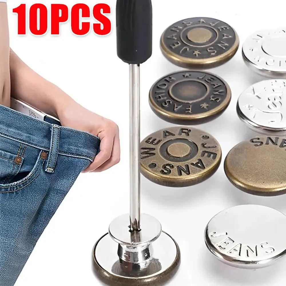 10Pcs 17mm Metal Jeans Buttons – No-Sew Screw Replacement Repair Kit for Pants & Denim