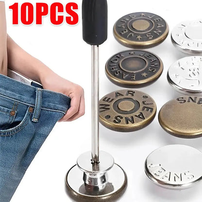 10Pcs 17mm Metal Jeans Buttons – No-Sew Screw Replacement Repair Kit for Pants & Denim