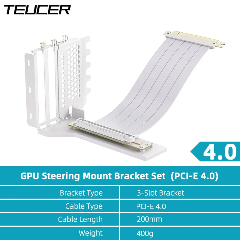 TEUCER L-Z3 GPU Vertical Mounting Bracket Kit – PCIe 4.0 X16 Riser Cable 200mm for Graphics Card Steering Mount