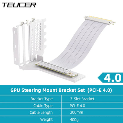 TEUCER L-Z3 GPU Vertical Mounting Bracket Kit – PCIe 4.0 X16 Riser Cable 200mm for Graphics Card Steering Mount