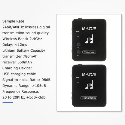M-VAVE SWS10 2.4GHz Wireless Earphone Monitor Transmission System - USB Rechargeable Transmitter & Receiver for Mono/Stereo Support