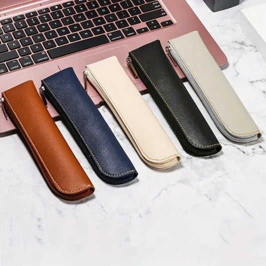 PU Leather Zipper Pen Holder – Portable Pencil Bag and Fountain Pen Storage Pouch – School and Office Supplies