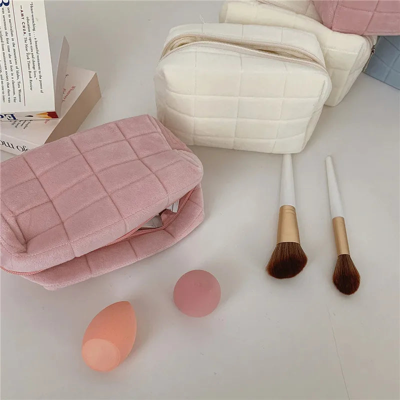 Solid Fur Cosmetic Storage Bag – Large Women’s Zipper Makeup Organizer Handbag, Stationery & Travel Toiletry Case