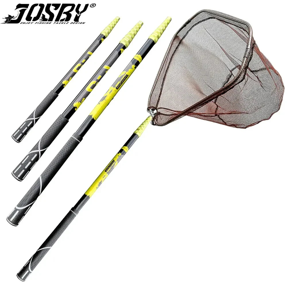 JOSBY Telescopic Foldable Fishing Net – 2.1M/3M/4M Lightweight Carbon Fiber Landing Net for Carp & Sea Fishing