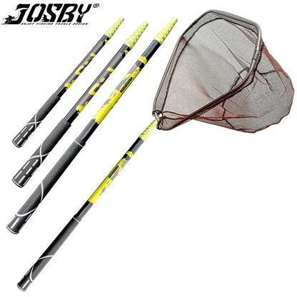 JOSBY Telescopic Foldable Fishing Net – 2.1M/3M/4M Lightweight Carbon Fiber Landing Net for Carp & Sea Fishing