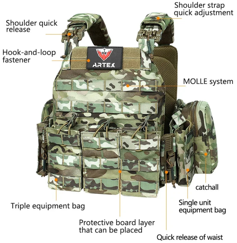 ARTEX Tactical Vest – 1000D Nylon, Quick Release, 6094K with Triple Magazine Pouch for Hunting & Airsoft Combat