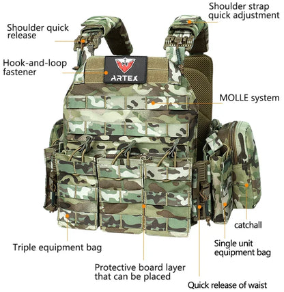 ARTEX Tactical Vest – 1000D Nylon, Quick Release, 6094K with Triple Magazine Pouch for Hunting & Airsoft Combat