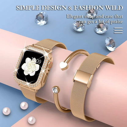 Diamond Case & Metal Strap for iWatch Ultra 2 – Stainless Steel Bracelet for Apple Watch Series 6-9 ( 45mm, 44mm, 40mm, 41mm )