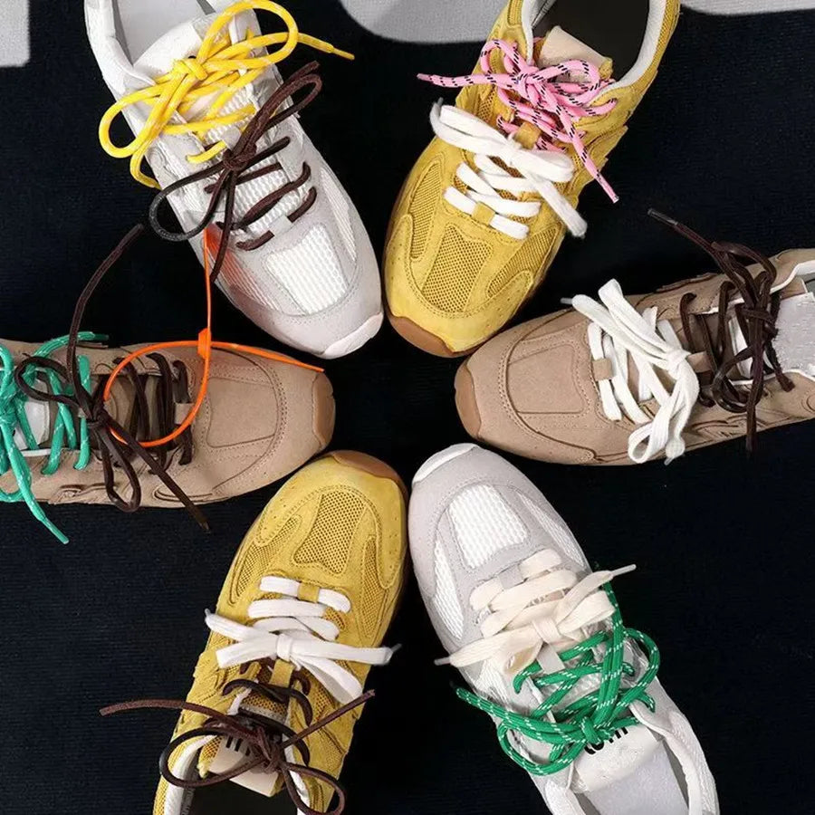 4PCS Vintage DE Leather Shoelaces Set – Round & Flat DIY Sports Casual Shoe Laces Combination