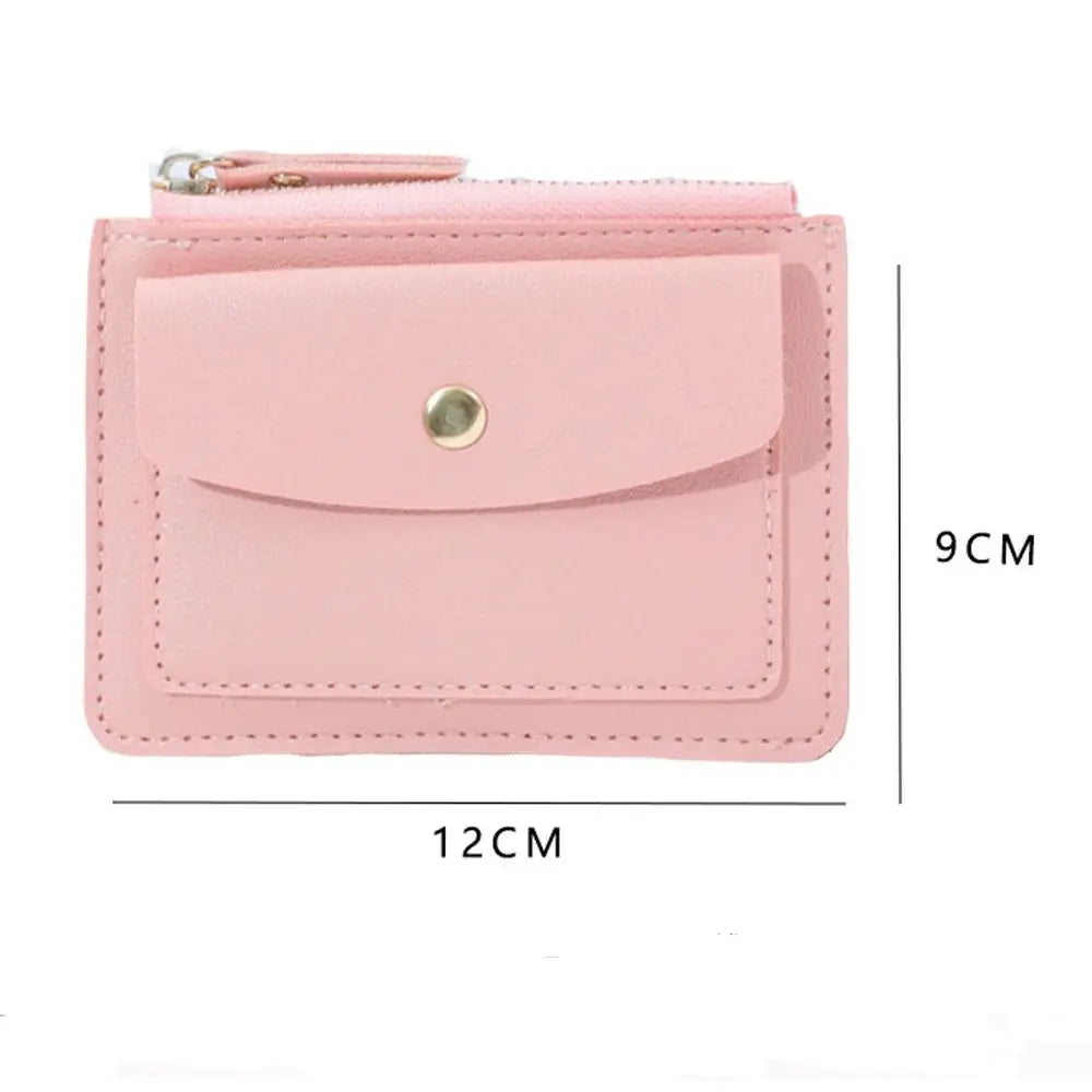 Stylish Short Coin Purse: PU Leather, Solid Color, Credit Card Holder, Zipper Wallet, Money Bag - Multi-Cards Holder