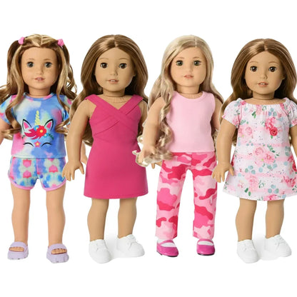 4-Piece Doll Clothes Set – Daily Pretty Dresses, Top & Pants for 43cm Born Baby Dolls & 18-Inch American Dolls, Festival Gift for Girls
