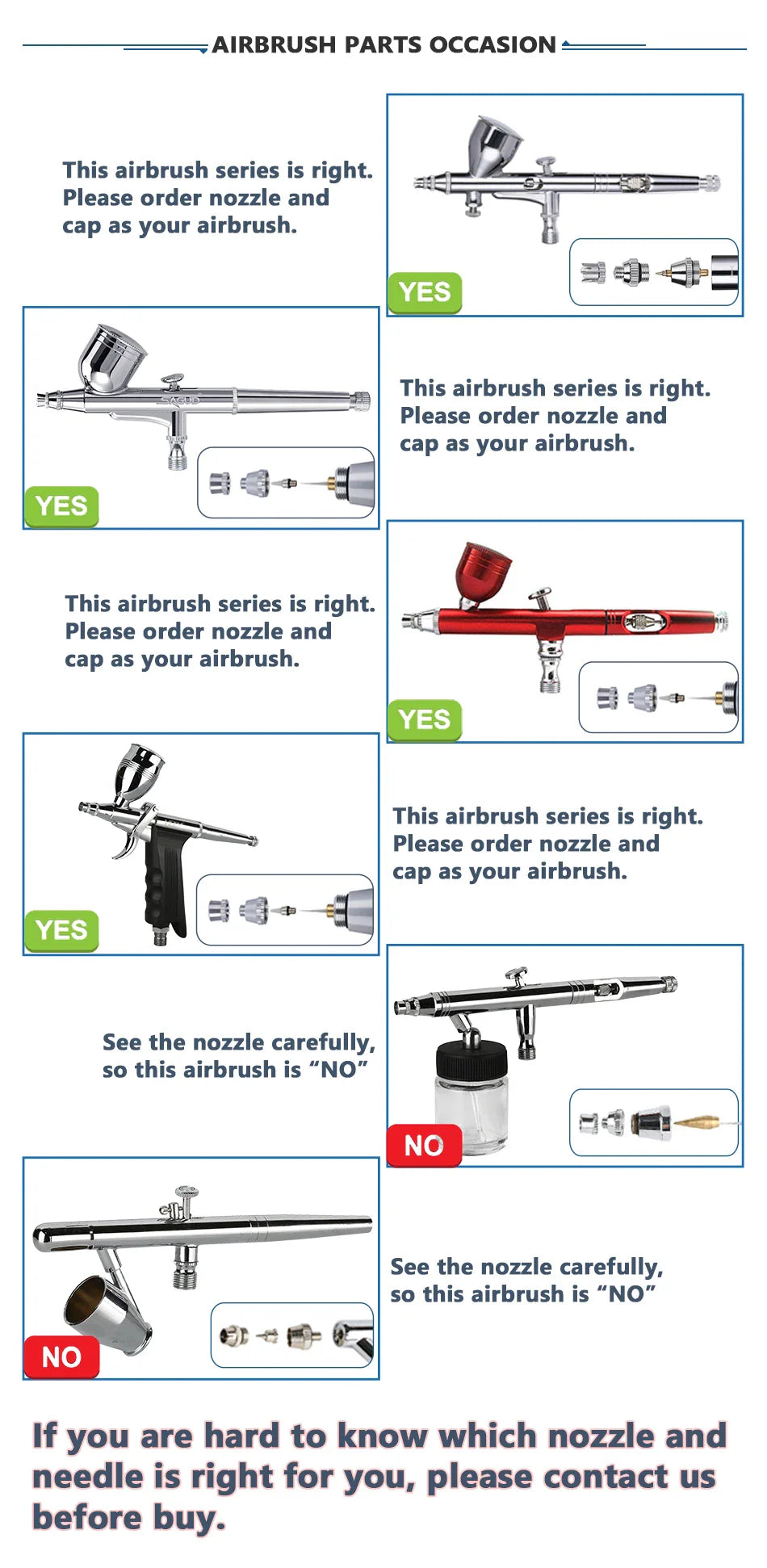 Airbrush Nozzle & Needle Replacement Kit – 0.2/0.3/0.5mm Repair Accessories for Various Airbrush Models