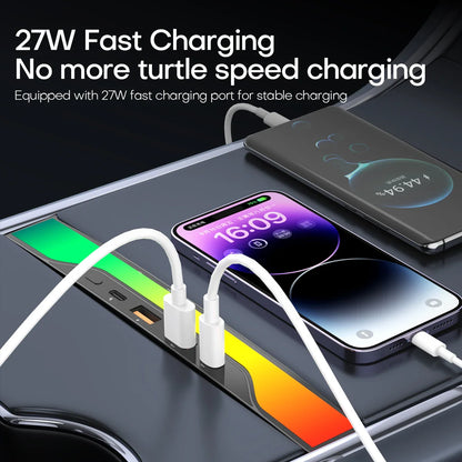 Tesla Model Y 2023 USB Hub 4-Port – 27W Fast Charger Smart Docking Station Adapter & Power Splitter Extension