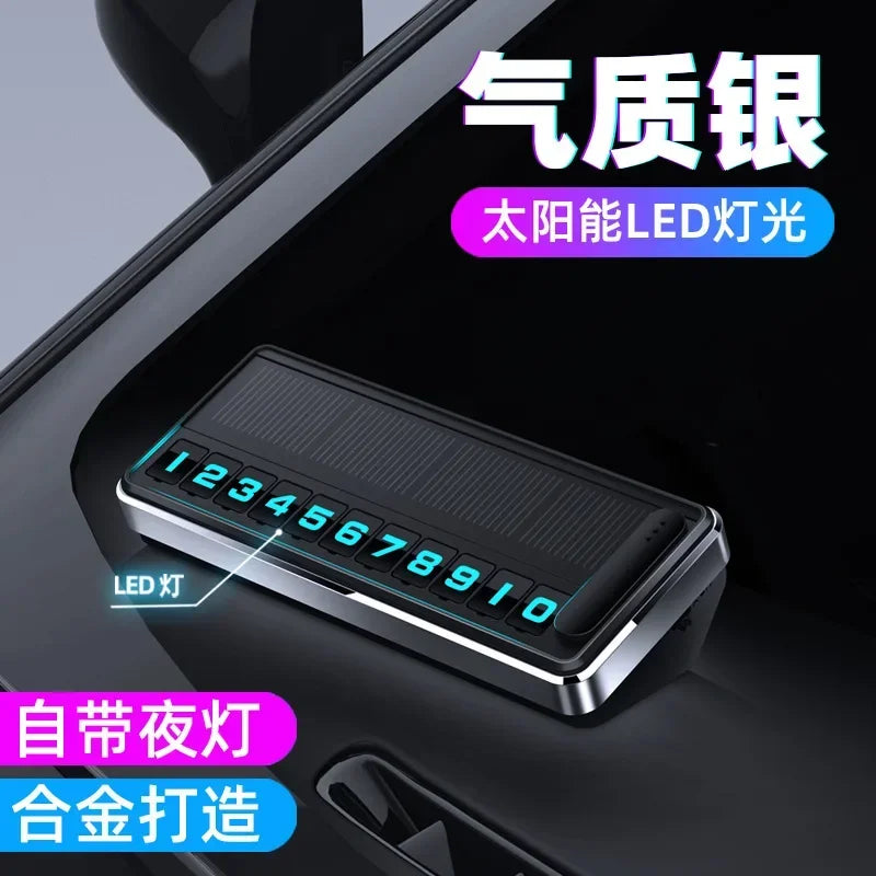 Solar LED Car Phone Number Plate — Hidden Temporary Parking Card with Multi-Number Display