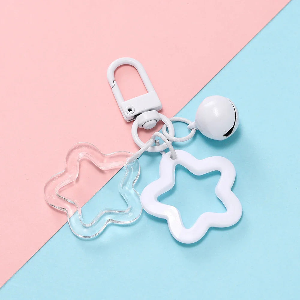 Hollow Star Charm Pendant Keychain – Colorful Acrylic Beads with Bell Bag Lanyard Keyring Jewelry Making Accessories
