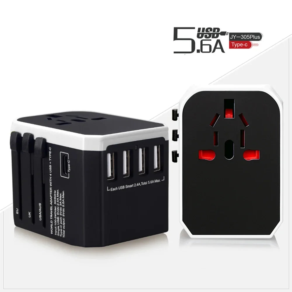 Melery Travel Smart Adapter – International Wall Plug with USB Type-C Charger for US, EU, UK, AU Compatible with iPhone, iPad & Android