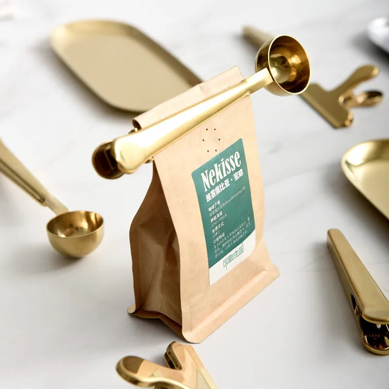 2-in-1 Stainless Steel Coffee Scoop - Coffee Powder Measuring Scoop with Sealing Clip, Tea Milk Powder Scoop, Coffee Accessories