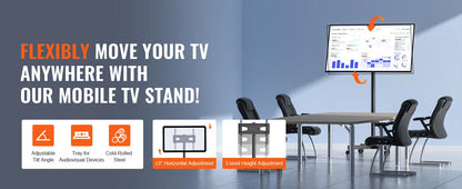 SucceBuy Height Adjustable Mobile TV Stand – Rolling Cart with Double Tray for Audio-Visual Devices