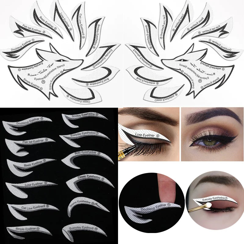 6 in 1 Crease Line Kit - Silicone Eyeliner Template for Precise Eyeshadow Cut Crease, Black Eye Makeup Stencils for Women