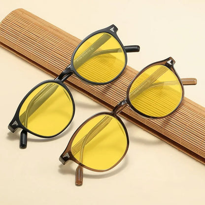Round Frame Yellow Lens Night Vision Glasses — Ultralight Blue Light Blocking Eyewear for Men & Women, Eye Protection for Driving