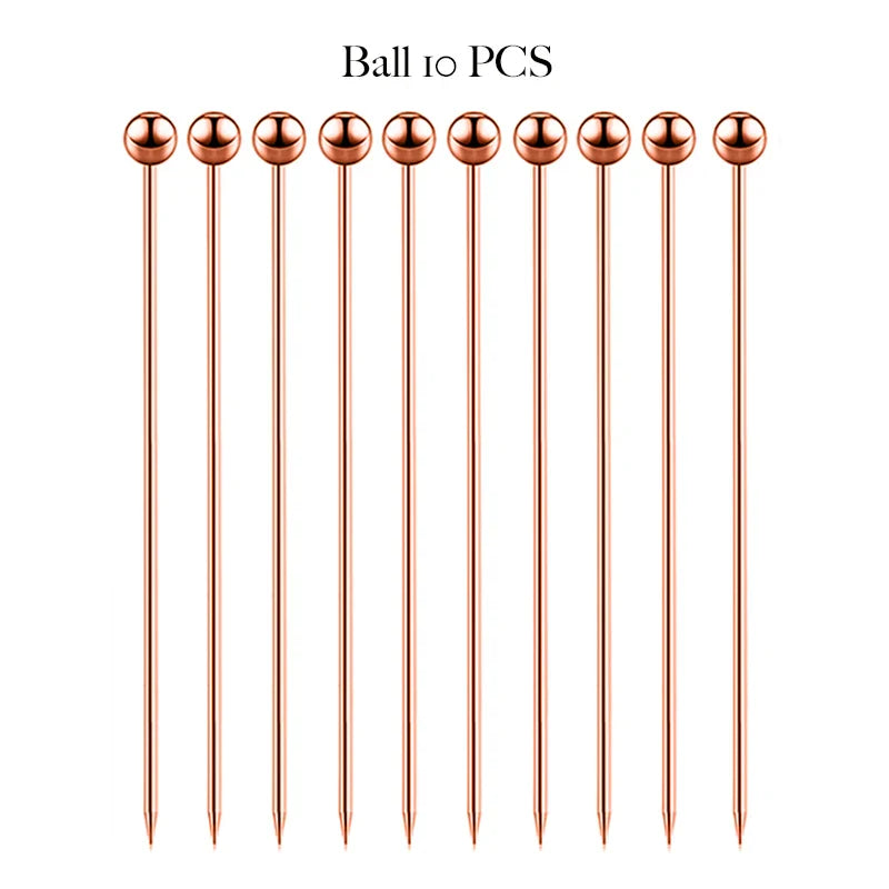 10PCS Stainless Steel Cocktail Picks - Fruit Sticks & Drink Stirring Sticks in Circle, Ball, and Hat Shapes