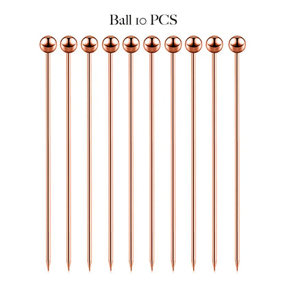10PCS Stainless Steel Cocktail Picks - Fruit Sticks & Drink Stirring Sticks in Circle, Ball, and Hat Shapes