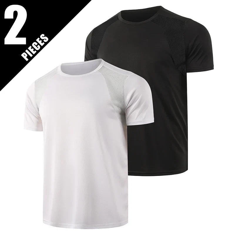 Men’s Summer Solid Color T-Shirt – Round Neck Short Sleeve Athletic Fitness Sports Top (Black & White, 1–2 PCS)