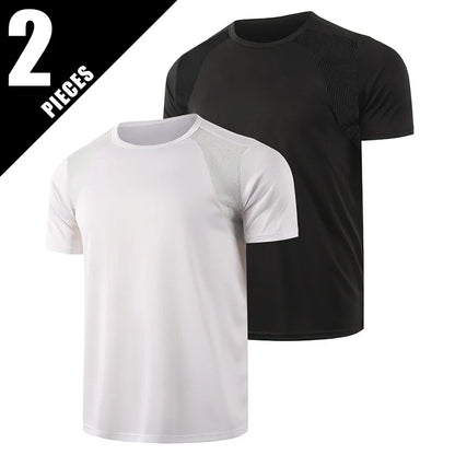 Men’s Summer Solid Color T-Shirt – Round Neck Short Sleeve Athletic Fitness Sports Top (Black & White, 1–2 PCS)