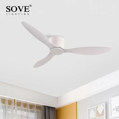SOVE White Ultra-Thin 17cm DC Ceiling Fan — Low Floor Remote Control, Simple Design, No Light, 220V