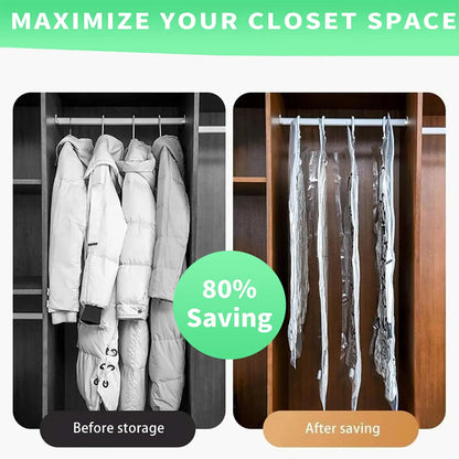 Hanging Vacuum Storage Bags - Space Saver Bags for Clothes, Vacuum-Sealed for Suits, Dresses, Jackets