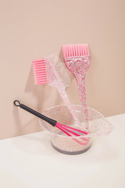 4pcs Hair Styling & Highlight Dyeing Set – Sparkling Comb, Oil Brush, Single-Sided Soft Hair Pearl Dyeing Brush