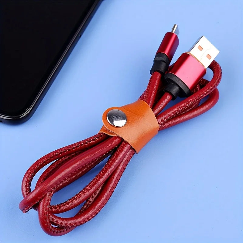 10PCS Faux Leather Cable Ties – Organizer Straps for Data Cables & Earphones, No Battery Required