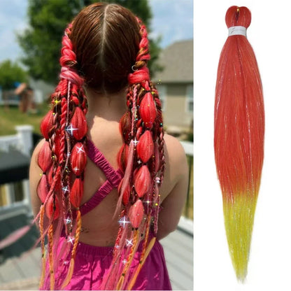 Purple, Pink & White Ombre Straight Braids – Hair Tinsel Festival Rave Extensions for Girls, Crazy Hair Day Braids