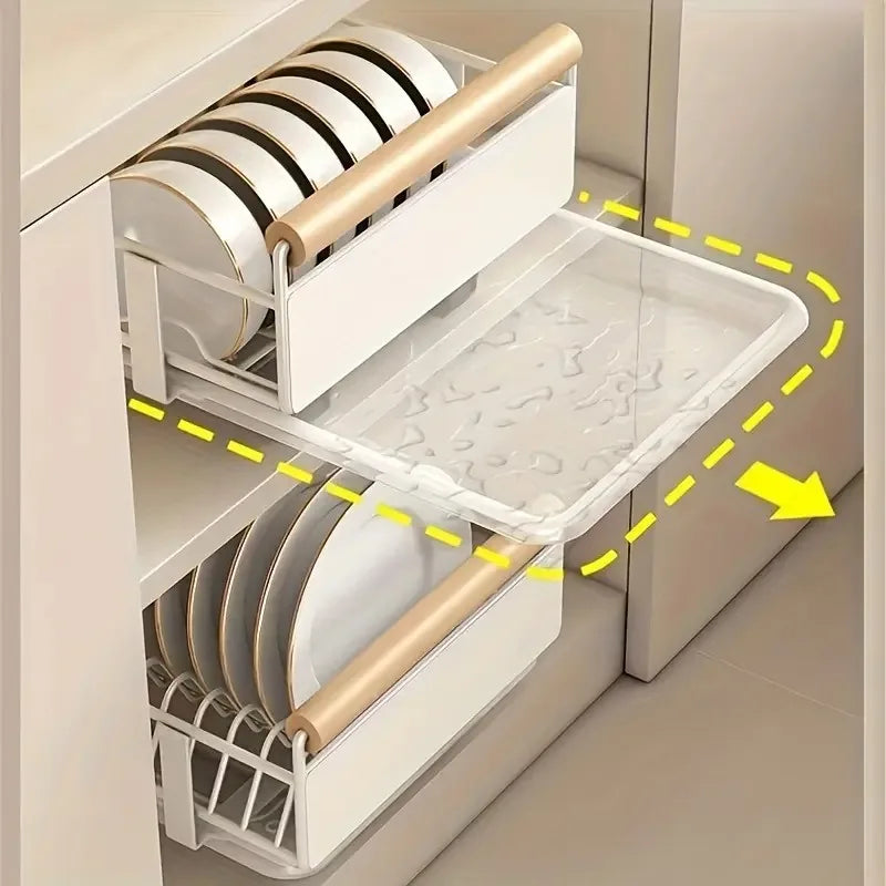 Space-Saving Kitchen Drawer Organizer - Pull-Out Rack for Plates, Bowls & Spices