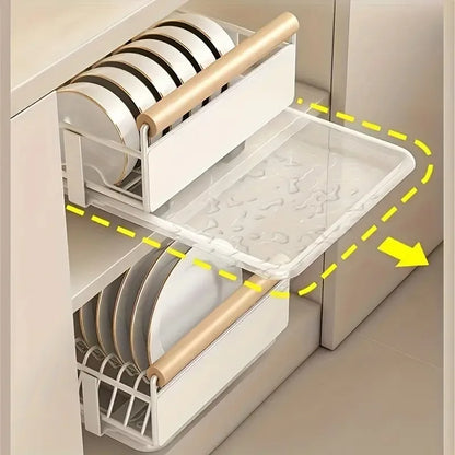 Space-Saving Kitchen Drawer Organizer - Pull-Out Rack for Plates, Bowls & Spices