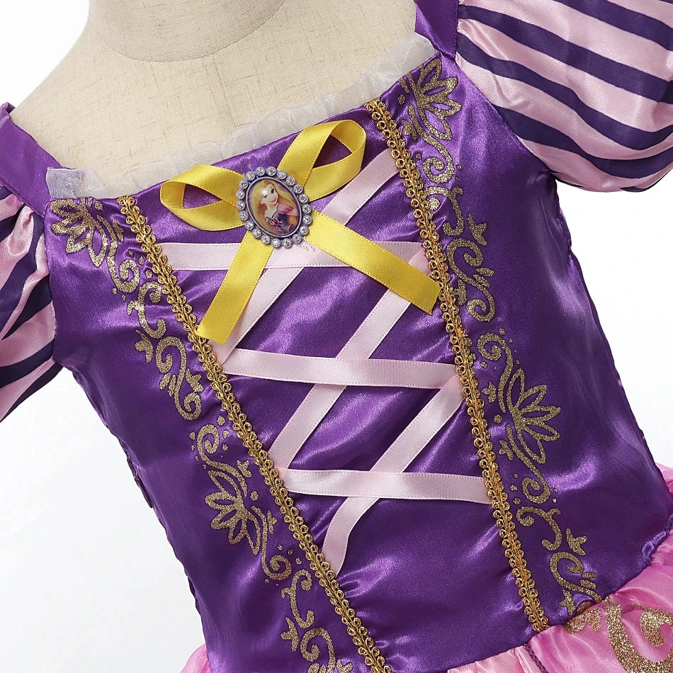 Disney Rapunzel Princess Dress - Purple Puff Sleeve Tangled Cosplay Costume for Girls, Halloween & Birthday Ball Gown