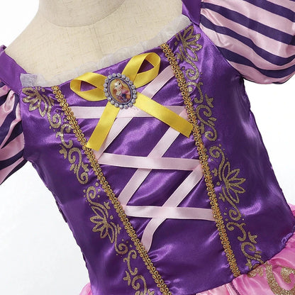 Disney Rapunzel Princess Dress - Purple Puff Sleeve Tangled Cosplay Costume for Girls, Halloween & Birthday Ball Gown