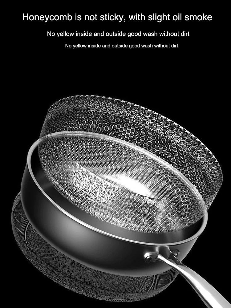 Tri-Ply 316 Stainless Steel Wok Pan with Double-Sided Honeycomb Skillet - Suitable for All Stoves