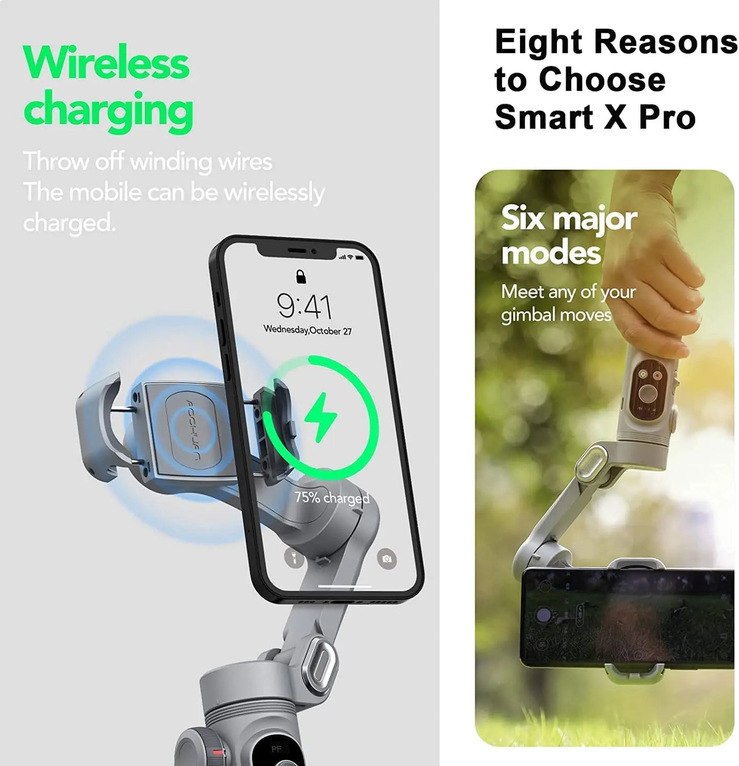 Handheld 3-Axis Gimbal Stabilizer – Smart X Pro for Smartphones, Wireless Charging, OLED Display, LED Light & Focus Wheel