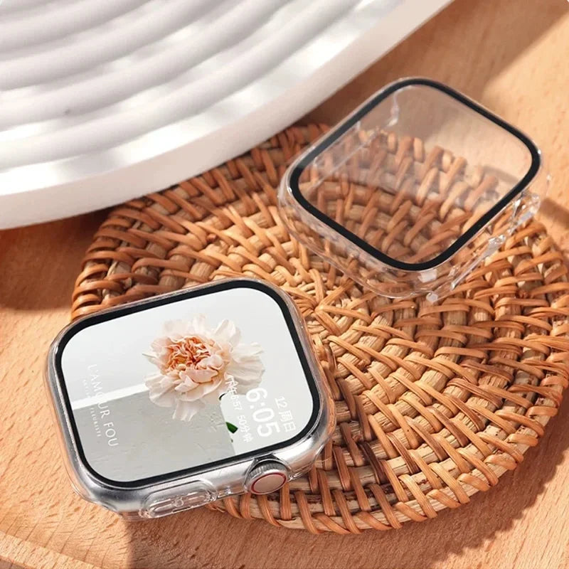 Tempered Glass Apple Watch Case - Full Screen Protector Cover for Series 9, 8, 7, 6, SE 45mm 44mm 41mm 40mm